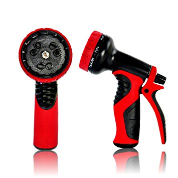 Top Rated Garden Hose Nozzle by gardspo, best 9 settings hose nozzle that fits USA standard garden hose. Perfect water hose nozzle for garden, washing cars and pets. (Red)