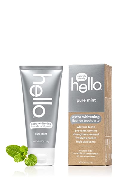Hello Oral Care Extra Whitening Fluoride Toothpaste, Pure Mint, 4.2 Ounce