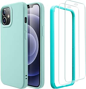 ESR Cloud Series Case with Screen Protectors Designed for iPhone 12 Case/Designed for iPhone 12 Pro Case, Liquid Silicone Case (2020) [2 Glass Screen Protectors] [Comfortable Grip], 6.1", Mint Green