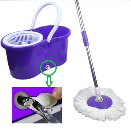 Easy Magic Floor Spin Mop Bucket 2 Heads Microfiber 360 Rotating Heads Purple