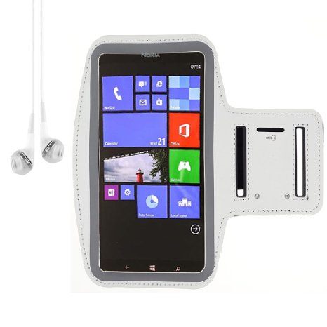 SumacLife Runing Sport Armband Case for Nokia Lumia 1520 1320 / Samsung Galaxy Mega 6.3 / Htc ONE Max T6   VanGoddy Headset With MIC (White)