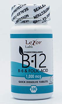 Lexor Labs Cyanocobalamin B12 1,000 Mcg B6 & Folic Acid Quick Dissolve Tablets, 100 Count