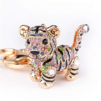 Car Keychain!Full Rhinestone Exquisite Animal Little Tiger Keychain Charm Bag Key Chain Holder Women Handbag Jewelry (tiger A)