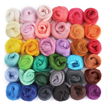 LoveInUSA Needle Felting Wool Fibre Wool Yarn Roving for DIY Craft Materials 36 Colors