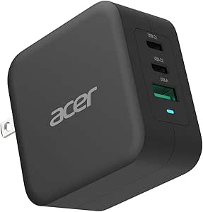 Acer 100W USB-C Charger: 2-Port PD Power Adapter, Wall Plug Fast Charging for iPhone 16/15/14/13/12/Pro, MacBook, Google Pixel, Apple AirPods, Apple Watch, Samsung Galaxy, Tablets, and More