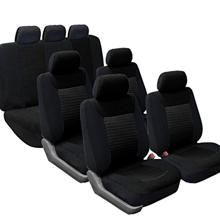 FH GROUP FH-FB062217 Three Row Premium Fabric Car Seat Covers, Airbag compatible and Split Bench, Black