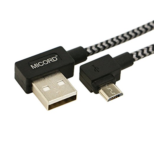 Micord 1m 3.3ft Right Angle Micro USB Cable, Nylon Braided 90 Degree USB A to Micro B Charging & Data Sync Cable for Samsung / HTC and Other Android Devices (Black)