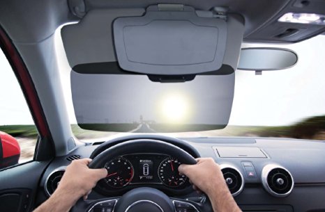 Sun Visor Extender - Front & Side Window Sun Shield, 100% UV Protection, Auto Anti-Glare, Clear View, Largest Cover Range - Extends Any Angle, Fits all Cars & Trucks, Lifetime Guarantee By SUNSET