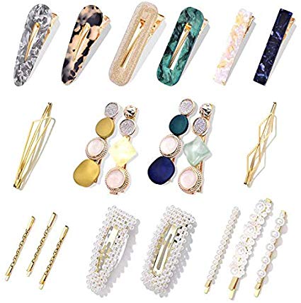 20Pcs Pearl Hair Clips - Cehomi Fashion Korean Style Pearls Hair Barrettes Sweet Artificial Macaron Acrylic Resin Hair Barrettes Hollow Geometric Hair Clip Hairpins