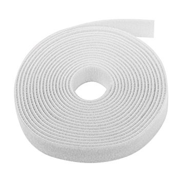 TNP Hook And Loop Tape Strap Cable Ties Fastener (White) (15 Feet) - Sticky Self Adhesive Nylon Fabric Roll Wrap 0.75" Wide 5 Yards Reusable For Cutting Custom Length Cord Wire Fastening