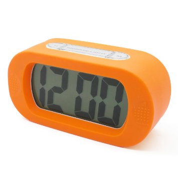 JCC "Easysetting" Silicone Protective Cover Silent LCD Large Screen Desk Bedside Electronic Digital Alarm Clock with Snooze Light Function Batteries Powered