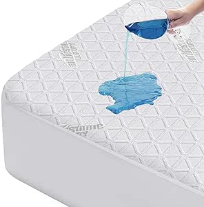 Ambesonne Fiber Fitted Sheet Style Mattress Protector 100% Waterproof 3D Air Fabric Soft and Breathable Bed Cover with 8''-21'' Deep Pocket for a Hotel Quality Comfortable Sleep, Queen