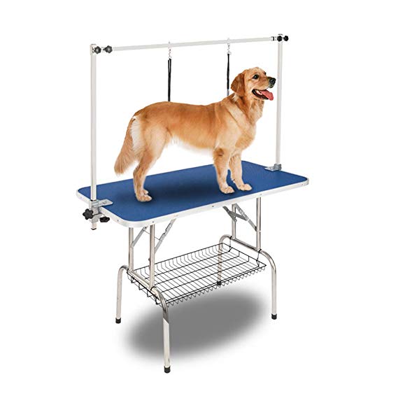 Bonnlo Pet Grooming Table, Portable Dog Grooming Table with Arm Noose & Mesh Tray, Adjustable Foldable Pet Groom Table Stand for Dog Cat, Maximum Capacity Up to 330 LBS（32inches/36inches）