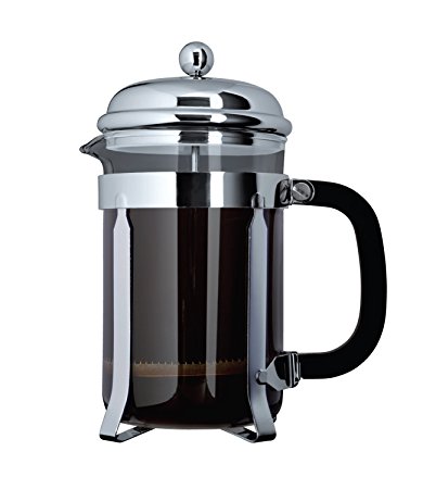 Cafe Ole by Grunwerg 3-Cup Classic Coffee Maker Glass Cafetiere, Chrome Finish, 350 ml 0.35 Litre