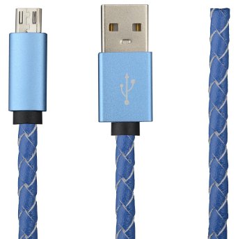 Elefull Super 2.4A Quick Charge Artificial Leather USB Sync Charging Date Cable To Micro Usb OTG/V8 For Samsung S4 I9500 S3 I9300 S2 I9100 HTC LG MOTO HUAWEI (Blue)