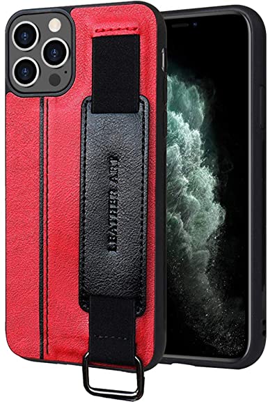 Hayder iPhone 12 pro max Wallet Case, Card Slot with Soft TPU Elastic Adjustable Strap Stand Holder PU Leather Back Scratch Resistant Cover for iPhone 12 pro max 6.7 Inch (Red)