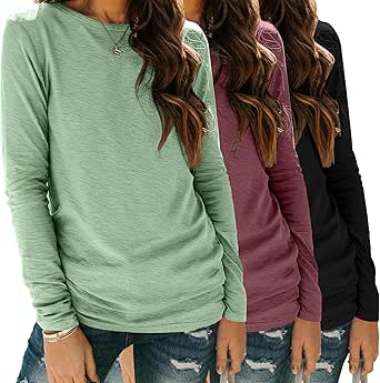 Zeagoo 3 Pack Long Sleeve Shirts for Women Casual Soft Crewneck Basic Tee Tops Fall Outfit Clothes