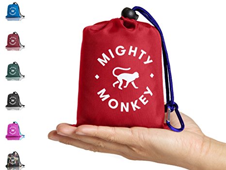 MIGHTY MONKEY Portable Pocket Blanket w/ Corner Pockets, Rain Hood, Zip Pouch, Loops, Storage Bag & Carabiner | Waterproof & Puncture Resistant | 160 x 142 | Beach, Camping, Hiking, Picnics & Outdoors