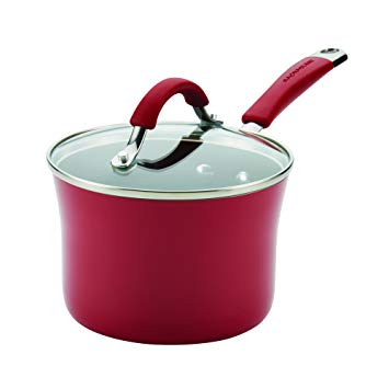 Rachael Ray 16801 Cucina Hard Enamel Saucepan, 2 quart, Cranberry Red