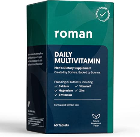 Roman Daily Multivitamin for Men | Supports Physical Activity, Brain   Heart Health, and Immune System with 23 Key Nutrients Including Calcium, Magnesium, and Zinc | 30-Day Supply (60 Tablets)