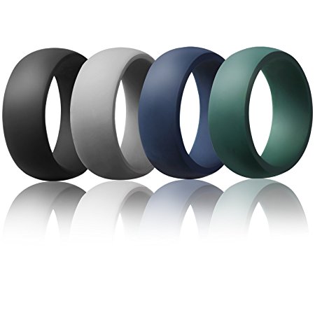 Silicone Wedding Ring For Men By AVEN - 4 Pack - Designed for Safety, Comfort, Athletic Lifestyle - Black, Gray, Silvery, Camo, Navy Blue, Burgundy Red, Forest Green