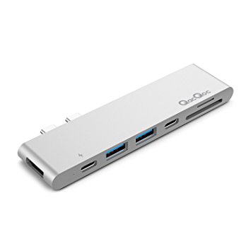EgoIggo GN28K Aluminium USB C Hub, Plug & Play Type C Hub with 40Gbs Thunderbolt 3, Pass-Through Charging, USB-C Data Transmission, SD/Micro Card Reader, 4k HDMI (30Hz) and 2 USB 3.0 for New 13”&15” MacBook Pro 2016 and 2017 (Silver)