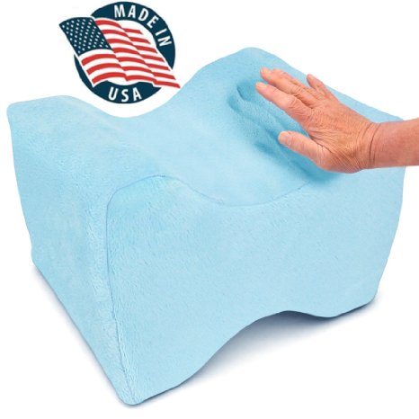 Leg Support Knee Pillow For Better Alignment, Better Sleep & Pain Relief, Great For Maternity & Side Sleepers, Made In USA With High Quality Contoured Memory Foam & Comfort Velvety Plush Fabric Cover!