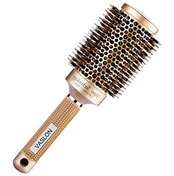 VASLON Professional Salon Round Barrel Hair Brush with Boar Bristle For Blow Drying, Curling & Straightening, Nano Thermal Ceramic & Ionic Brush(2 inch)