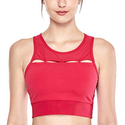 CRZ YOGA Women's High Impact Workout Crop Top with Pads High Neck Longline Sports Bra for Yoga