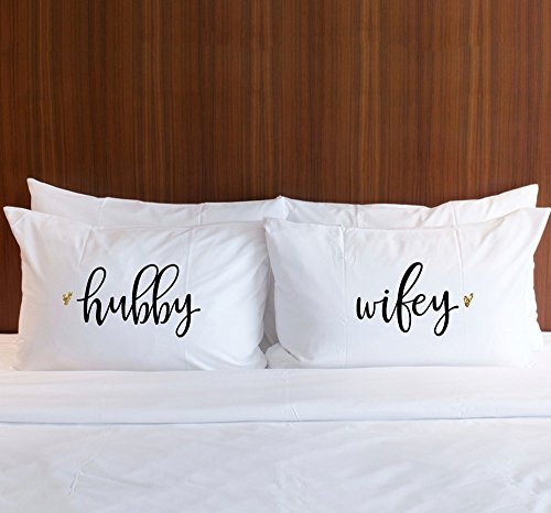 Bed Pillowcases Set for Couples, Wedding "Hubby & Wifey" Newlywed Pillowcase Gift Set for Pillows, Wedding Gift for Newlyweds, Gift for Him or Gift for Her