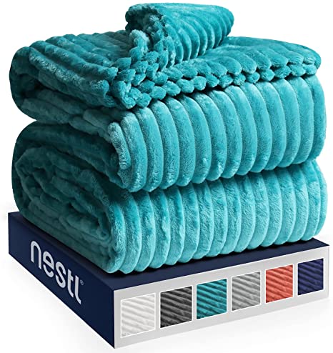 Nestl Bedding Cut Plush Blanket - Queen Size - Lightweight Super Soft Fuzzy Luxury Bed Blanket for Bed - Machine Washable - (90x90) (Teal Blue)