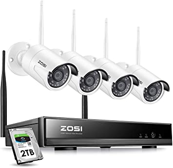 ZOSI 8CH 1080P Wireless Security Cameras System Outdoor with 2TB Hard Drive,H.265  8CH 1080P HD CCTV NVR and 4pcs 2.0MP 1080P Wireless Weatherproof IP Surveillance WiFi Cameras with 65ft Night Vision