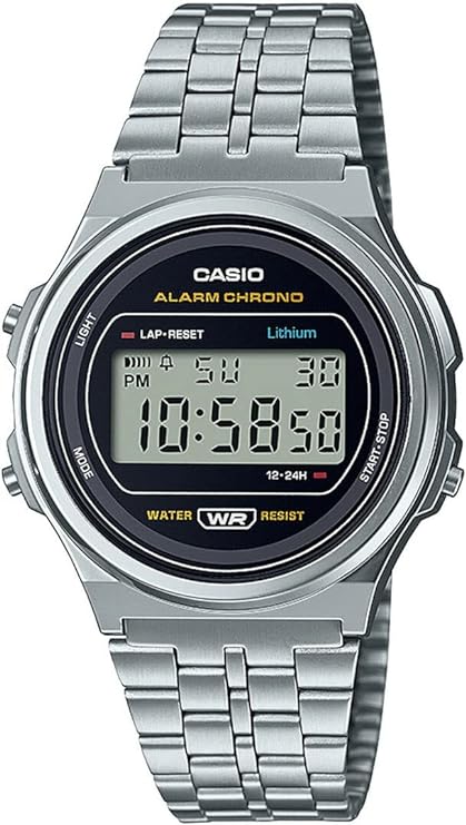 Casio Collection Men Digital Watch Vintage with Stainless Steel Band, Silver, A171WE-1AEF