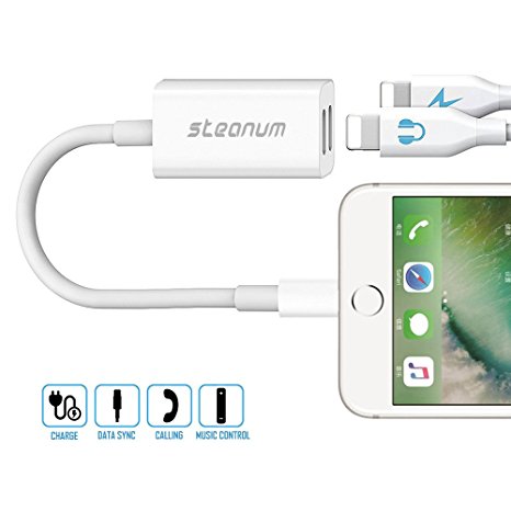 2 in 1 iPhone 7 Adapter, Steanum Lightning Audio   Charge (or Sync) Splitter for iPhone 7/7 Plus, Support Music Control and Microphone (Compatible with iOS 10.3)