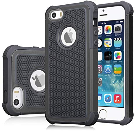 iPhone SE Case, iPhone 5S Cover, Jeylly Shock Absorbing Hard Plastic Outer   Rubber Silicone Inner Scratch Defender Bumper Rugged Hard Case Cover Apple iPhone SE/5S - Black