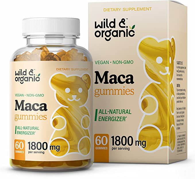 Wild & Organic Maca Gummies - Organic Peruvian Ginseng Root Supplement for Energy, Endurance & Strength Support - Natural Mood & Immune Booster - Vegan & Non-GMO Herbal Product - 1800 mg, 60 Chews