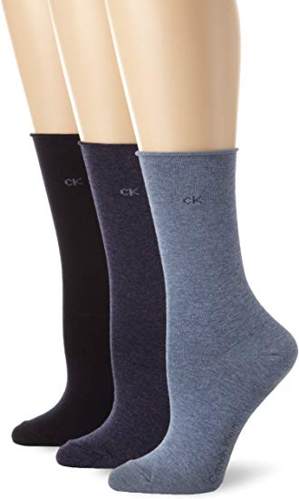 Calvin Klein Women's 3 Pack Cotton Roll Top Crew Socks