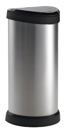 Curver 177729 Metal Effect One Touch Deco Bin, 40 Liters, Silver