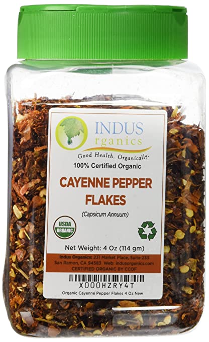 Indus Organics Cayenne Pepper Flakes (40,000 SHU), 4 Oz Jar, Premium Grade, High Purity, Freshly Packed