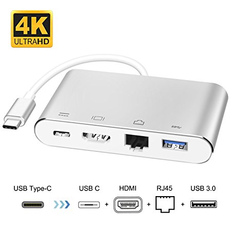 USB Type C to HDMI Adapter, Topoint USB-C to HDMI Hub with Gigabit Ethernet Port, USB 3.0 Port and Power Delivery Port for New MacBook/MaBook Pro 2016/2017, Samsung S8/S8 Plus