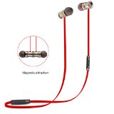 Bluetooth Headphone Wireless Bluetooth Headset Sweatproof V41 Noise Cancelling Headphones Earphones with Microphone and Stereo with Magnetic Attraction Red