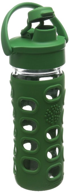 Lifefactory 12-Ounce BPA-Free Glass Water Bottle with Flip Cap & Silicone Sleeve, Grass Green