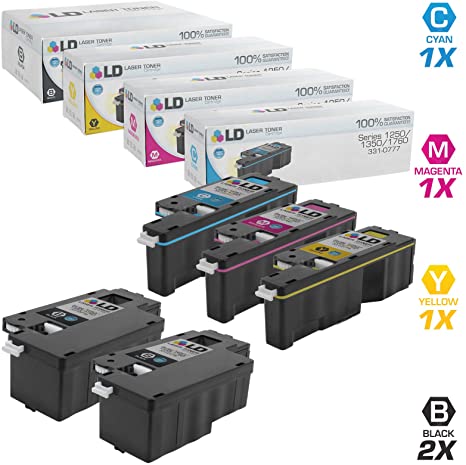 LD Compatible Toner Cartridge Replacement for Dell Color Laser 1250c 1350 1760 High Yield (2 Black, 1 Cyan, 1 Magenta, 1 Yellow, 5-Pack)