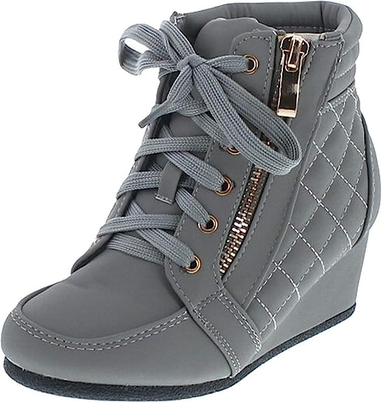 Link Peggy-63K Children Girl's Wedge Heel Lace Up Diamond Shape Quilted Sneakers