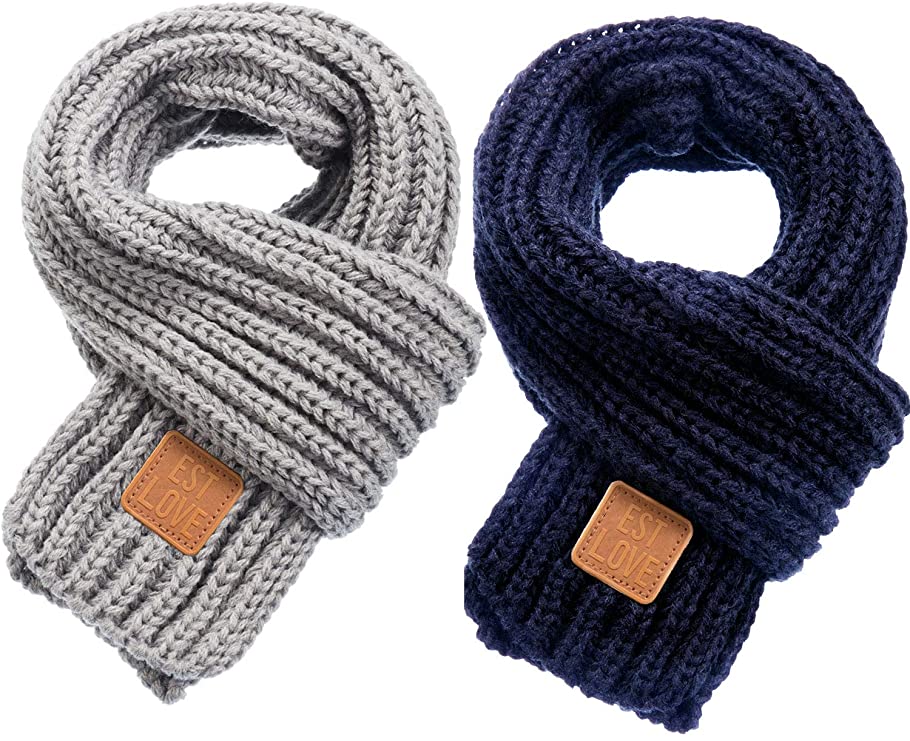 Zhanmai 2 Pieces Kids Winter Warm Knit Scarves Warm Scarf Neck Warmer for Toddlers Boys Girls
