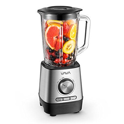 VAVA Smoothie Blender, Professional 500W Blender with 51 oz / 1.5 L Glass Jar for Shakes, Smoothies, Ice, Soups & Nuts, FDA Approved, BPA Free, 3 Modes, 5 Speeds, Quiet Operation & Dishwasher Safe