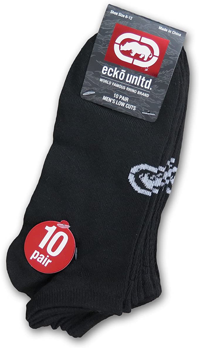 Ecko Men's Black Quick Dry No Show Athletic Socks (10, 20 or 30 Pairs)
