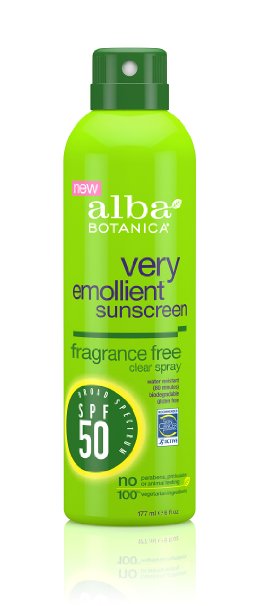 Alba Botanica Very Emollient Fragrance Free Spray Sunscreen SPF 50 6 Ounce
