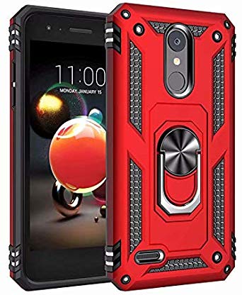 Ranyi LG Aristo 2/Aristo 3/Rebel 4 LTE/Tribute Dynasty/Empire/Zone 4/Phoenix 4/Fortune 2/Risio 3/K8  Plus Case, Dual Layer Armor with 360 Ring Holder Shock Absorbing Hybrid Bumper Case (red)