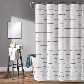 Lush Decor, Navy Ombre Stripe Yarn Dyed Cotton Shower Curtain, 72" x 72"